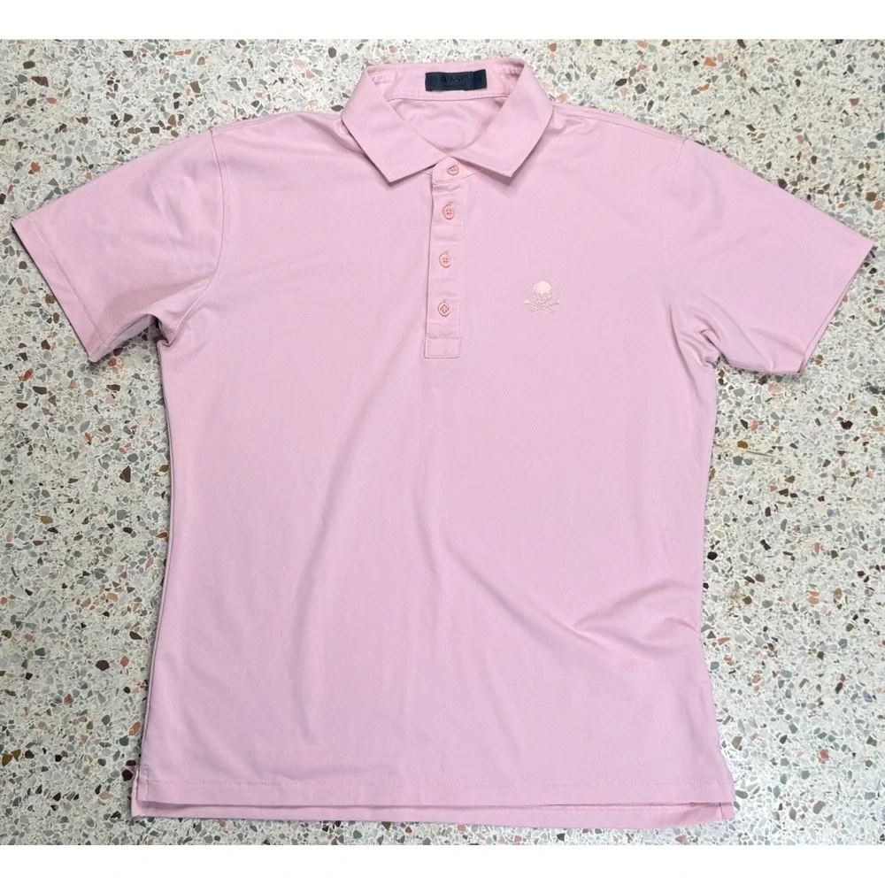 G/Fore Men's Pink Embroidered Skull & Golf Tees Short Sleeve Polo Shirt Size S - Picture 1 of 8